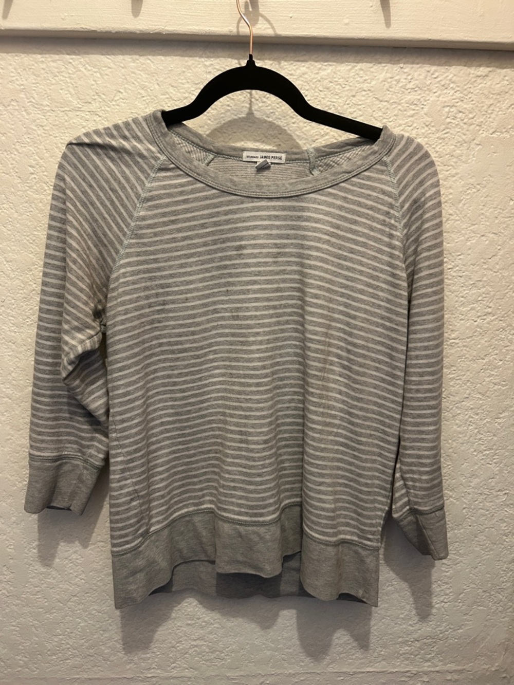 James Perse Light Gray & White Striped Tee